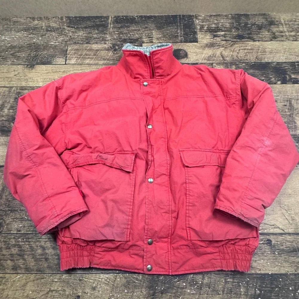 Vintage Woolrich Mens Red Plaid Lined Down‎ Puffer Jacket Size Large